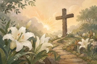 Easter Garden Cross with White Lilies