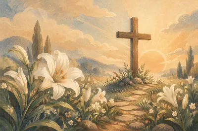 Easter Garden Cross with White Lilies