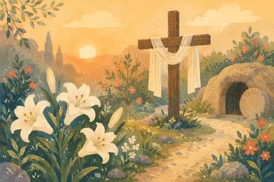 Easter Garden Cross with White Lilies