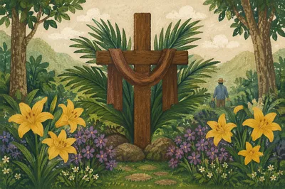 Easter Garden Cross with Lilies
