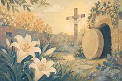 Easter Garden Cross with White Lilies