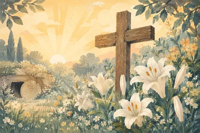 Easter Garden Cross with White Lilies