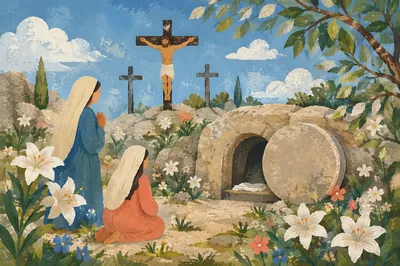 Easter Garden Cross with White Lilies