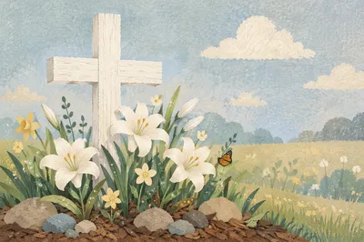 Easter Garden Cross with White Lilies