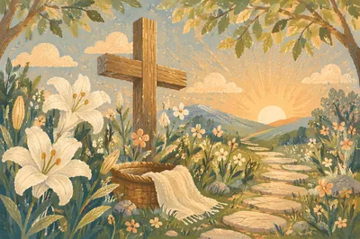 Easter Garden Cross with White Lilies
