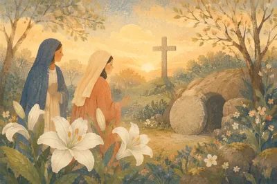 Easter Garden Cross with White Lilies