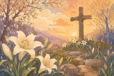 Easter Garden Cross with White Lilies