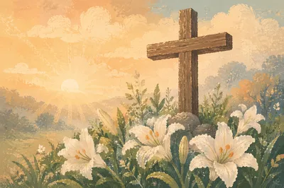 Easter Garden Cross with White Lilies