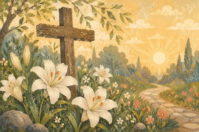 Easter Garden Cross with White Lilies