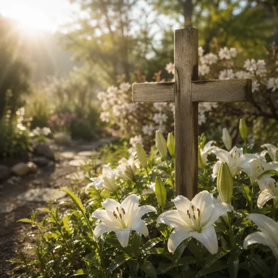 Easter Garden Cross with White Lilies