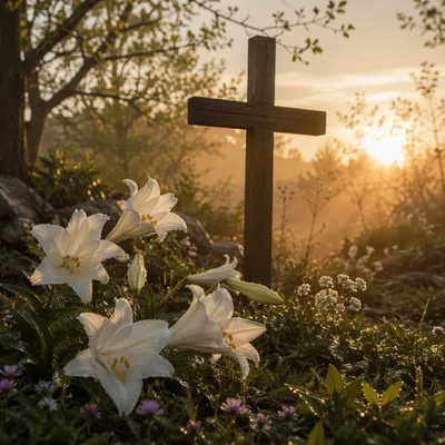 Easter Garden Cross with White Lilies