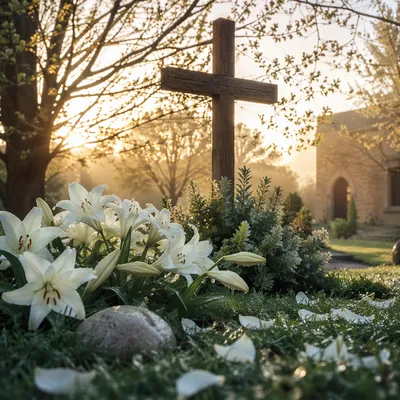 Easter Garden Cross with White Lilies