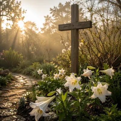Easter Garden Cross with White Lilies