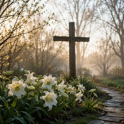 Easter Garden Cross with White Lilies