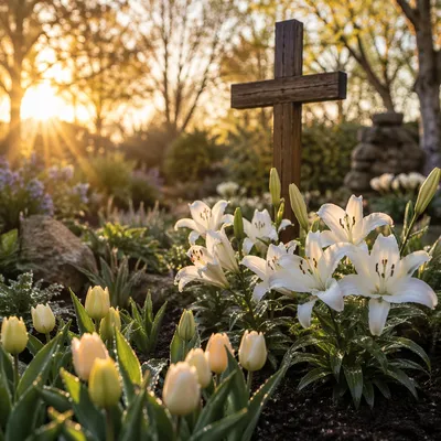 Easter Garden Cross with White Lilies