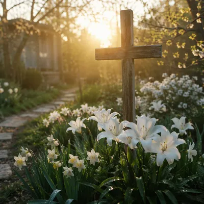 Easter Garden Cross with White Lilies