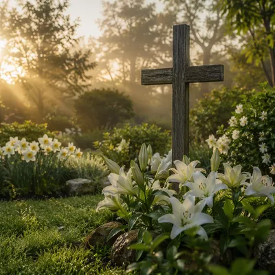 Easter Sunrise Garden Cross with Lilies