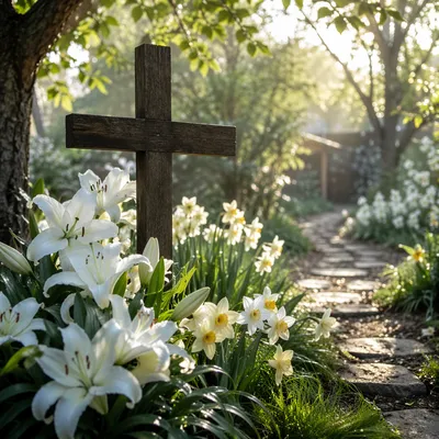 Easter Garden Cross with White Lilies