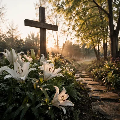 Easter Garden Cross with White Lilies