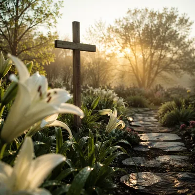 Easter Garden Cross with White Lilies