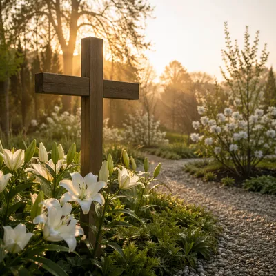 Easter Garden Cross with White Lilies