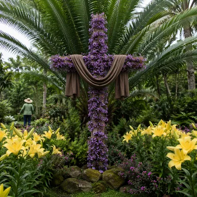 Easter Garden Cross with Lilies