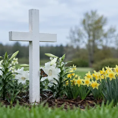 Easter Garden Cross with Lilies