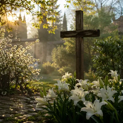 Easter Garden Cross with White Lilies