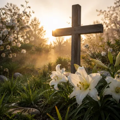 Easter Garden Cross With White Lilies