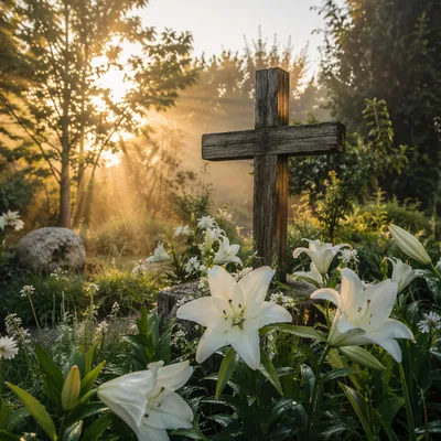 Easter Garden Cross with White Lilies