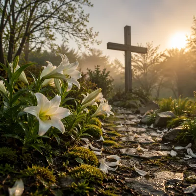 Easter Garden Cross with White Lilies