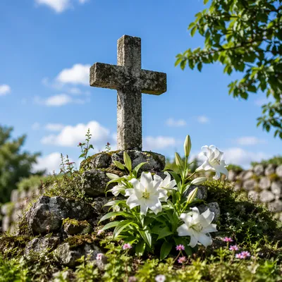Easter Garden Cross with White Lilies