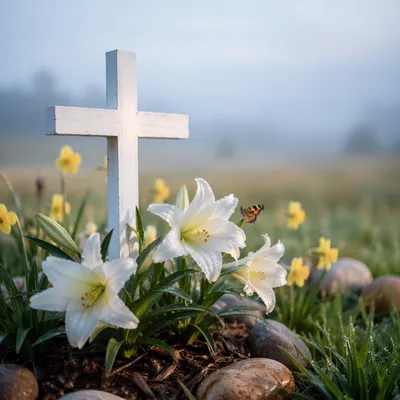 Easter Garden Cross with White Lilies