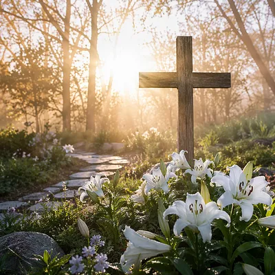Easter Garden Cross With White Lilies