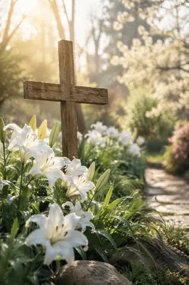 Easter Garden Cross With White Lilies