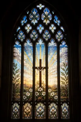 Easter Garden Cross in Stained Glass