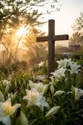 Easter Garden Cross with White Lilies