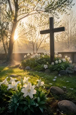 Easter Garden Cross with White Lilies