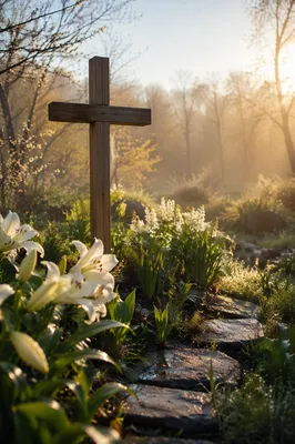 Easter Garden Cross with White Lilies