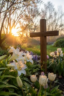 Easter Garden Cross with White Lilies