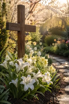 Easter Garden Cross with White Lilies