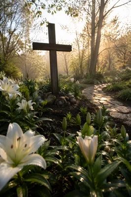 Easter Garden Cross with White Lilies