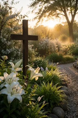 Easter Garden Cross with White Lilies