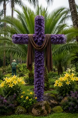 Easter Garden Cross with Lilies