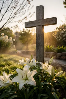 Easter Garden Cross with White Lilies