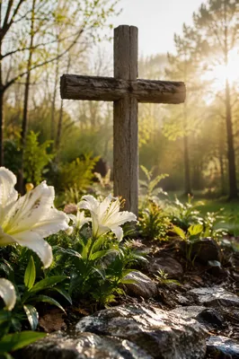 Easter Garden Cross with White Lilies