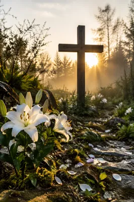 Easter Garden Cross with White Lilies