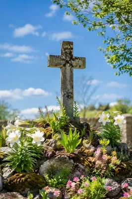Easter Garden Cross with White Lilies
