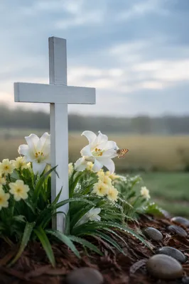 Easter Garden Cross with White Lilies