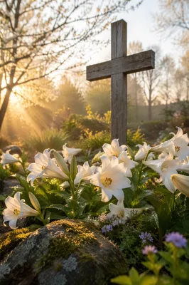 Easter Garden Cross with White Lilies